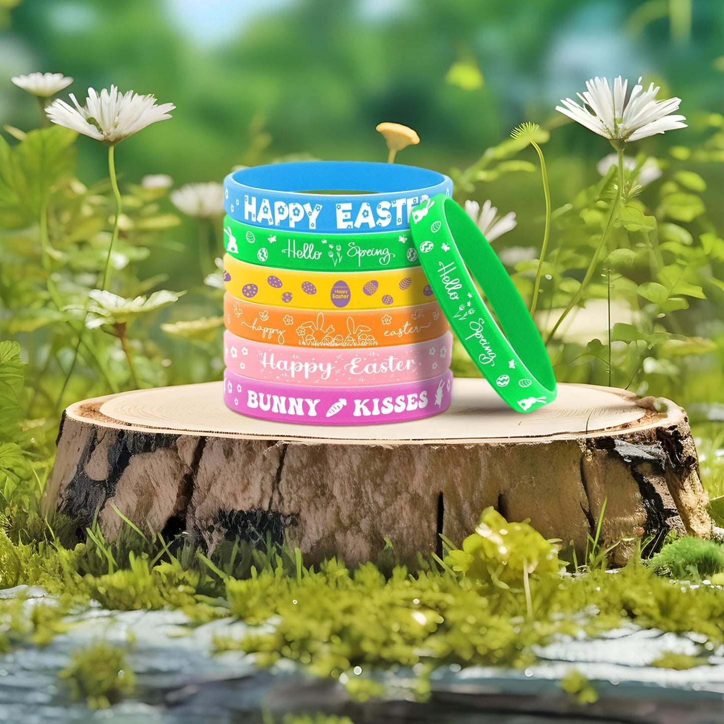 Lesnala 48 PCS Easter Rubber Wristband Theme Party Silicone Bracelet for Kids Teens Women Men Gifts Holiday Accessories Basket S