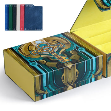 Uaono Card Storage Box For Mtg, Trading Card Deck Box Holds 1800+ With 6 Dividers, Leather Printing Magnetic Closure Card Storage Case Fits Tcg Ccg Sports Cards (Light Yellow, Key)