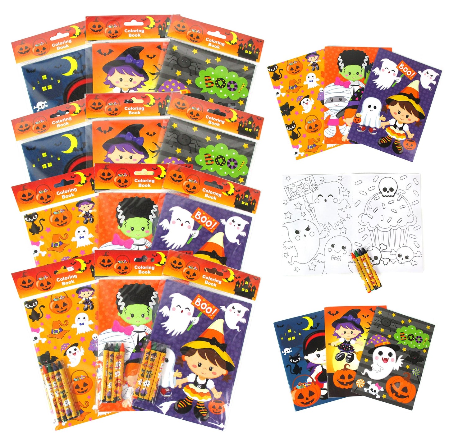TINYMILLS Halloween Coloring Books for Kids with 12 Coloring Books and 48 Crayons, Halloween Party Favors, Halloween Prizes, Hal