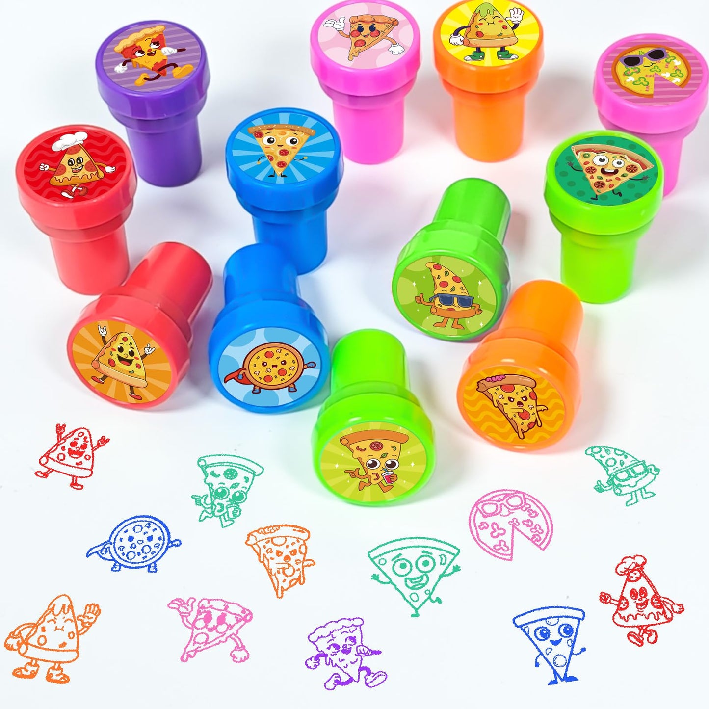 Cinrobiye 24 Pcs Pizza Party Stampers for Boys Girls,Pizza Birthday Favors, Food Themed Party Goodie Bag Fillers, Classroom Rewa