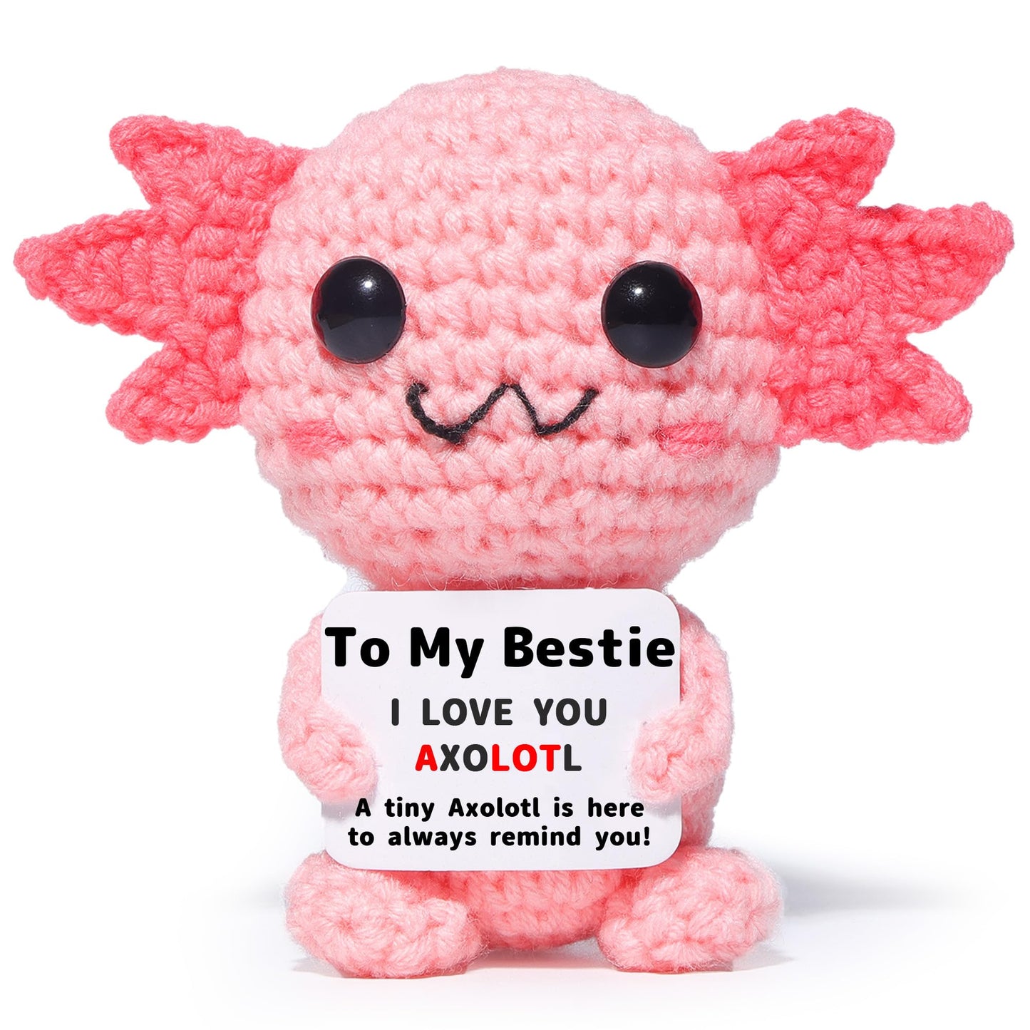 OkiyiD Mini Funny Crochet Axolotl Love Gifts for Bestie  Small Handmade Axolotl Toy with 'I Love You A LOT' Card  Heartwarming Birthday Xmas Graduation Gifts from Friends Besties