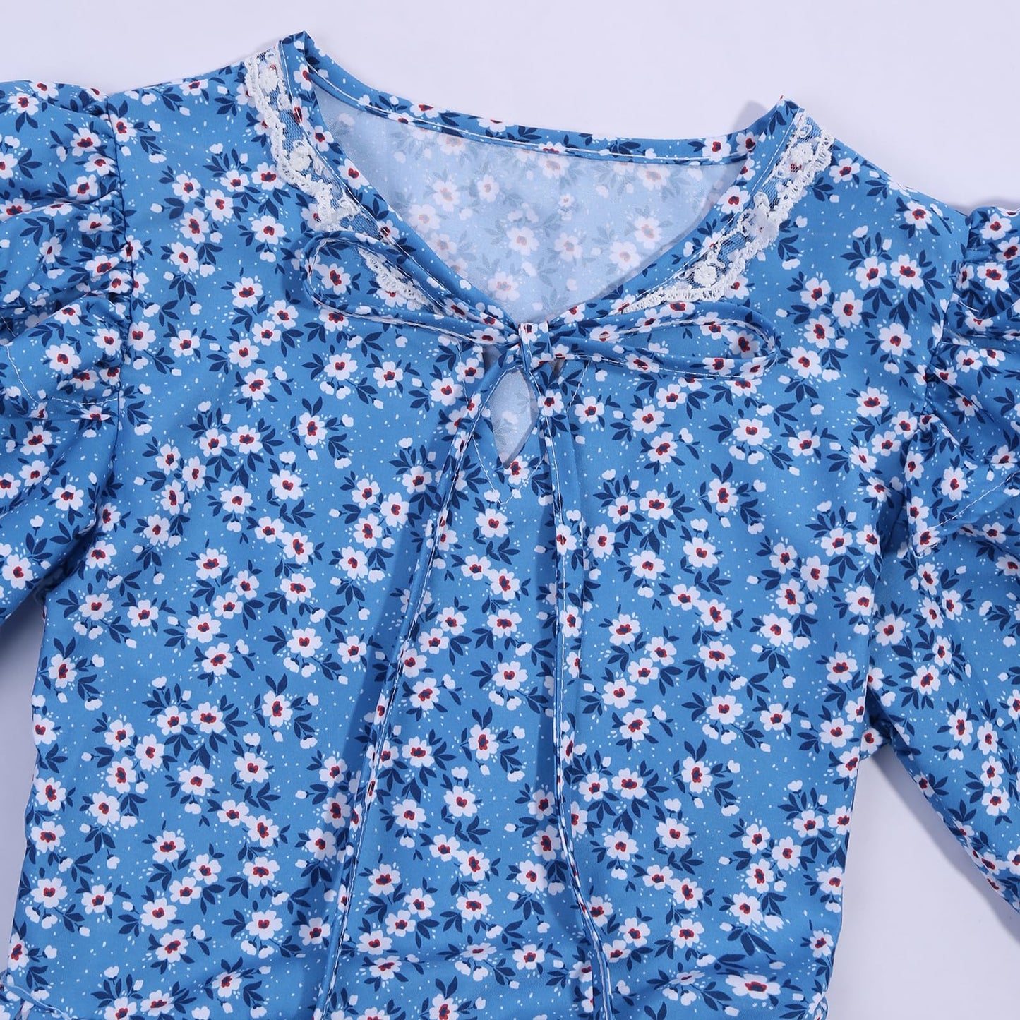 Rayekrot Girls Pioneer Costume Kids Floral Colonial Prairie Dress with Apron and Bonnet (9-10 Years)