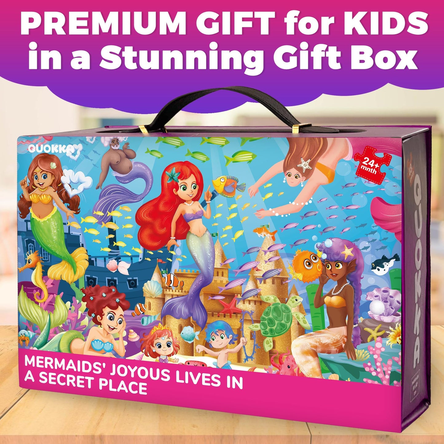 QUOKKA Giant Floor Puzzles for Kids Ages 4-6 - 2x3 Feet Extra-Thick 48 Pieces Toddler Puzzle Ages 3-5 - Mermaid Educational Activity for Boys Girls - enhanced Box with Sturdy Handle & Magnetic Closure