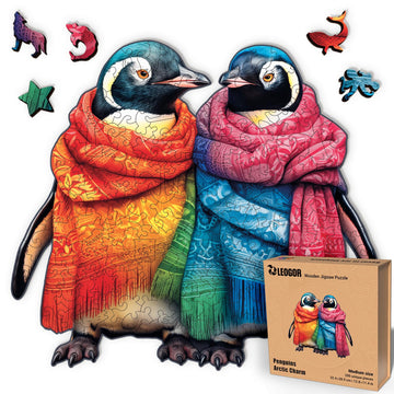 LEOGOR Wood Puzzles mature-themed Jigsaw - Exquisite Wooden Penguin Puzzle for mature-themeds and Teenagers  Unique Animal-Shaped Creative Colorful Mosaic  200 Pieces  Medium 12.8'' x 11.4''