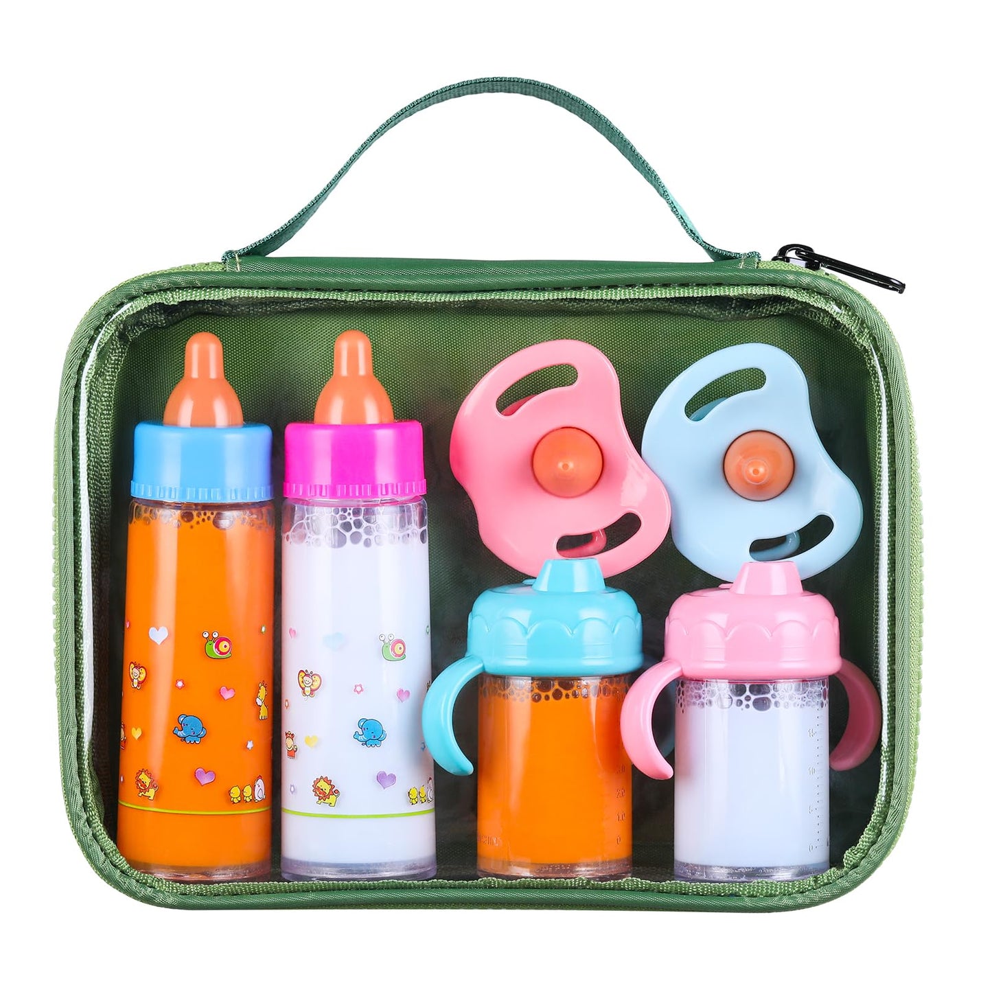 Pretendor Magic Disappearing Milk And Juice Bottle With Pacifier,6 Pieces Pretend Play Feeding Toy Set With Package, Baby Doll A