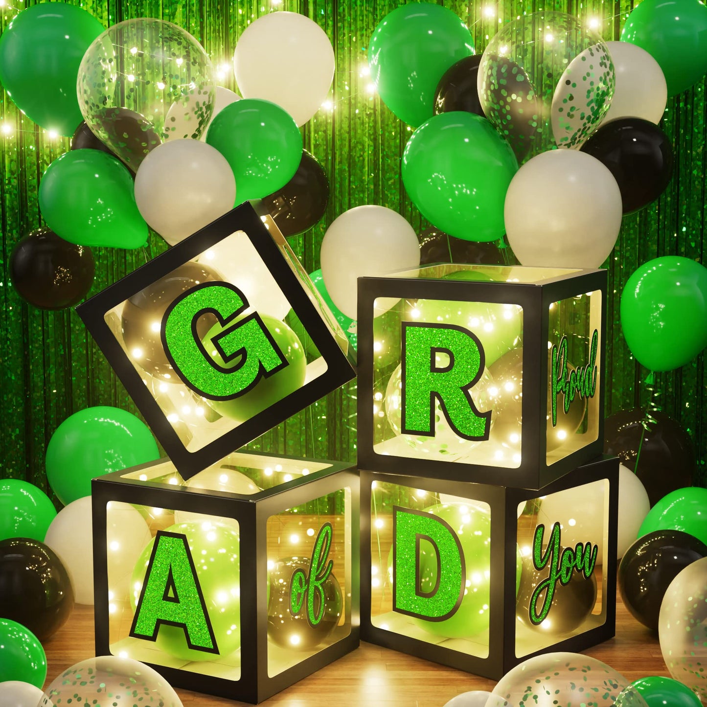 Ecomore Graduation Party Decorations Class Of 2024-86 Pcs Grad Party Supplies Includes Led Light Strings Balloon Block Box With