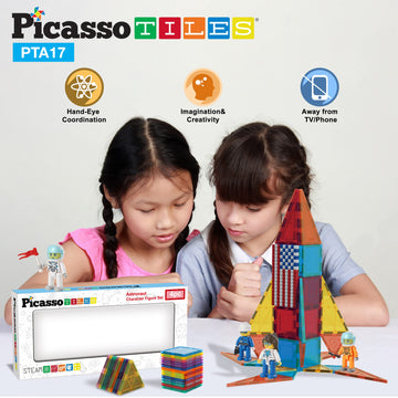 Picasso Toys Magnetic Character Action Figures 4 Piece Astronaut For Building Block Tile Toddler Toy Set Magnet Expansion Pack A