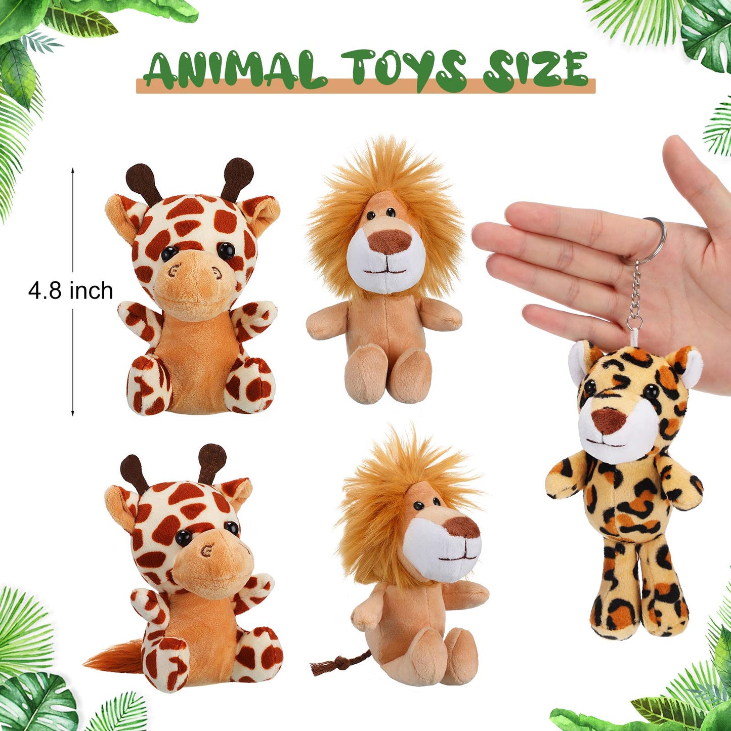 Sumind 12 Pieces Valentine'S Day Mini Stuffed Forest Animals Jungle Animal Plush Toys 4.8 Inch Cute Plush Elephant Lion Giraffe Tiger Plush For Animal Themed Parties Achievement(Sitting, Standing)