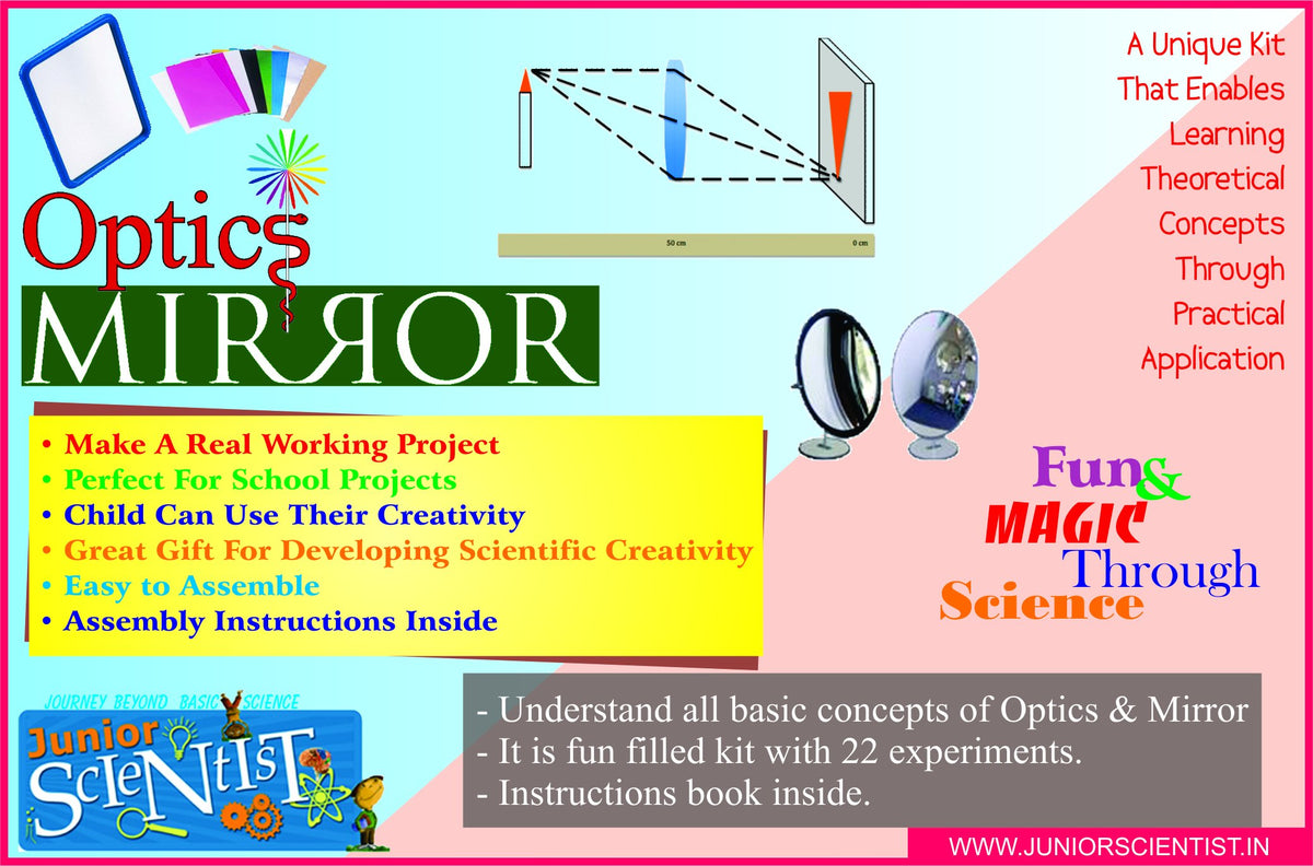 Junior Scientist Optics & Mirror Physics Experiment Kit. With Various Lens, Mirrors And Prism. 25 Experiments Multi Color