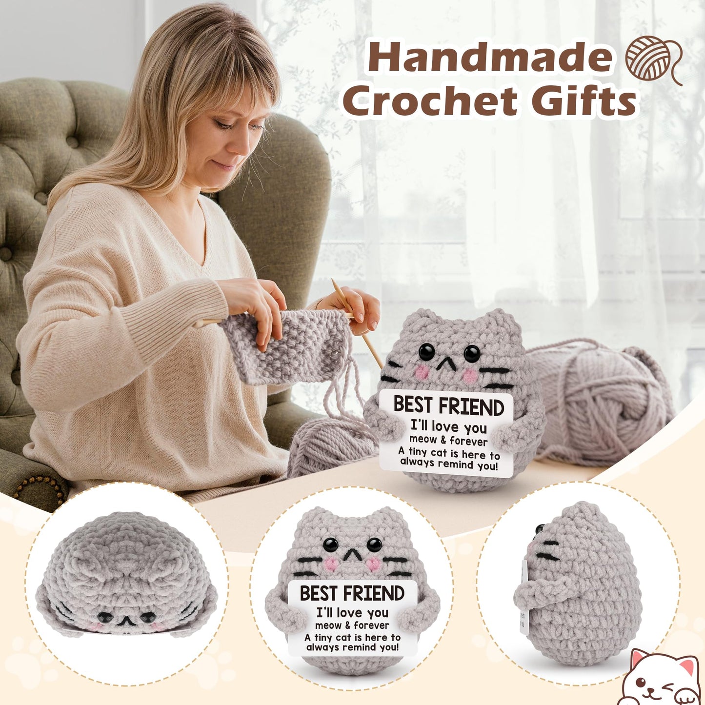 tGifGLonyi Friendship Gifts for Best Friends, Grey Spandex Decor, 2.8"x2.5"x2", Birthday & Christmas Stocking Stuffers, Model CAT003