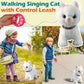White Leash Walking Cat Set Singing That Purrs And Meows Animated Plush Robot Kitten Pet Moving Plush Realistic Stuffed Animal Remote Control Cute Kawai Robotic Kitty Toy For Kid