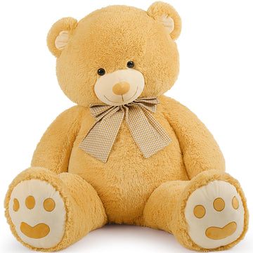 Morismos 5Ft Giant Brown Teddy Bear Stuffed Animal, Large Teddy Bear Plush Toy With Footprints And Bow, Gift For Girlfriend, Wife, Girls At Birthday Valentine'S Day, Christmas, Baby Shower Decor