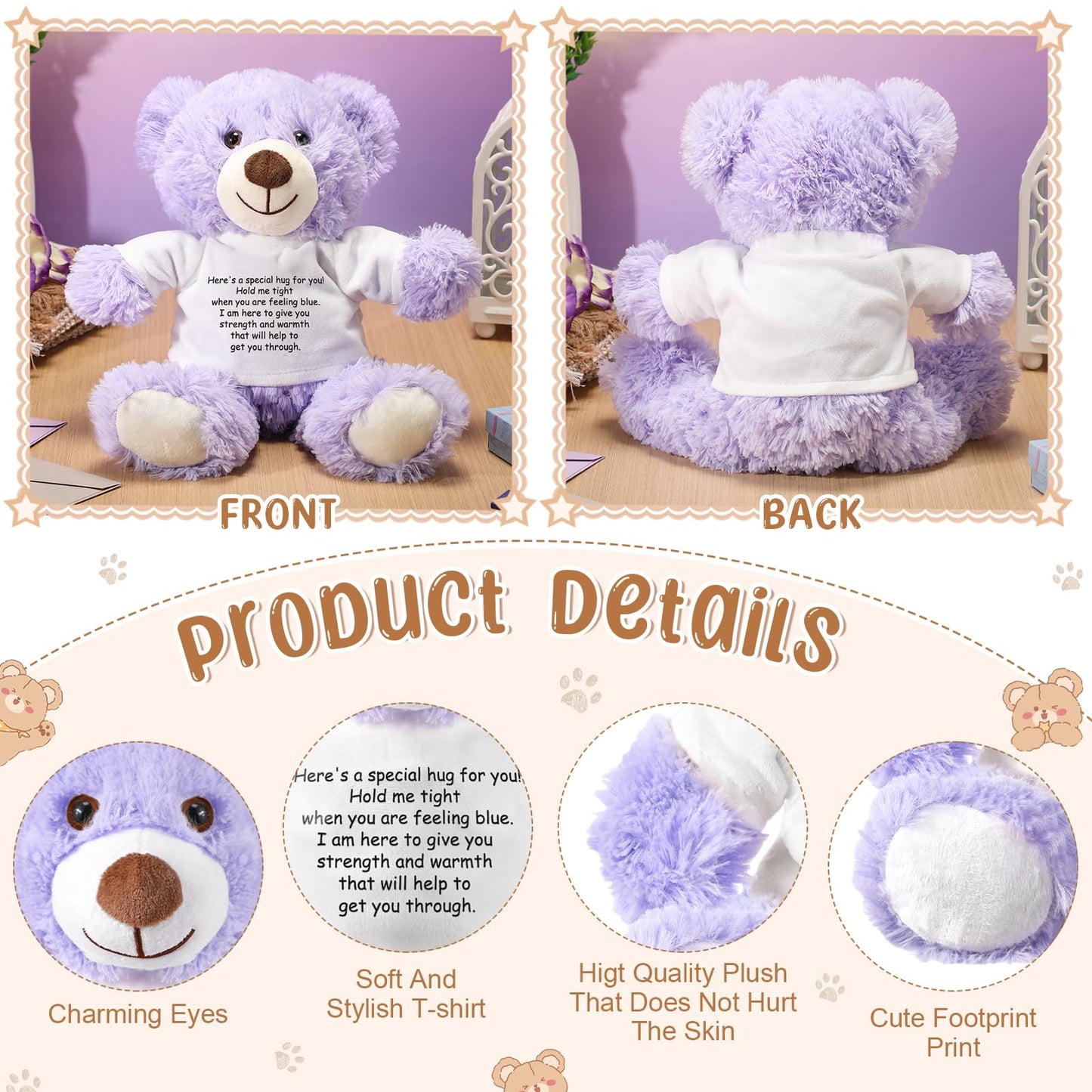 Lenwen A Bear Hug Gift Get Well Soon Bear Sympathy Gift For Women Plush Stuffed Animal Hug Thinking Of You Condolences Memorial Loved Present(Purple)