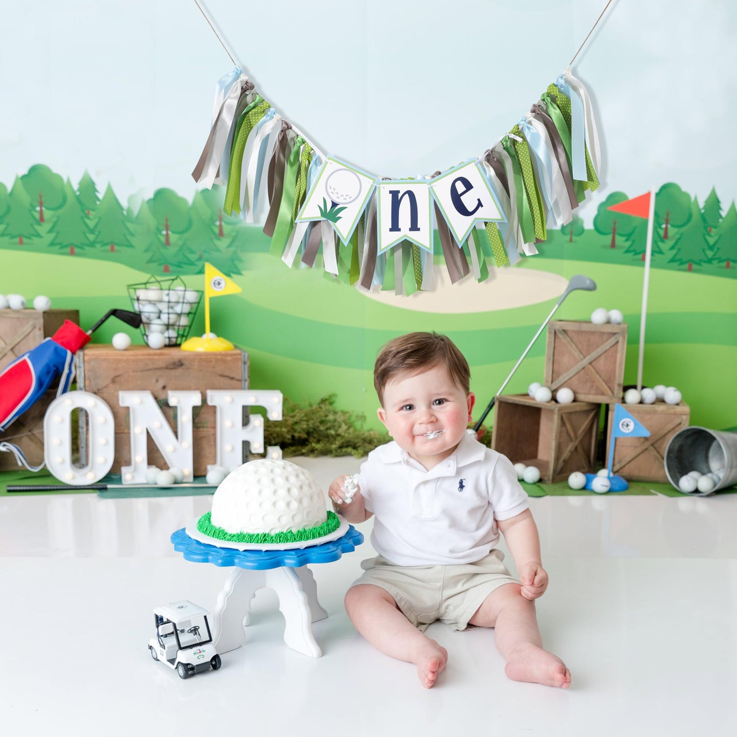 Golf 1st Birthday High Chair Banner - Hole In One Cake Smash Decorations, Boy First Birthday, Golf Party One Banner