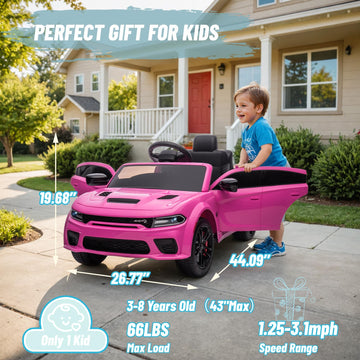 Electric Car For Kids,Licensed Dodge Charger Srt Hellcat Ride On Car,3.1Mph Max Speed,12V 7A Kids Electric Vehicle With Remote C
