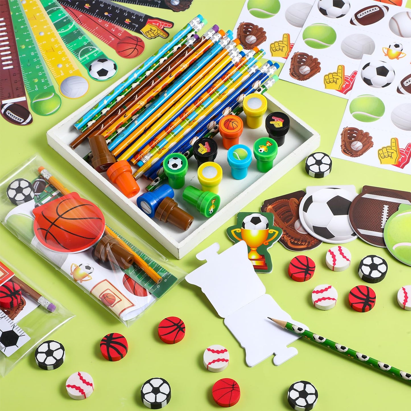 Chrisfall 168 Pcs Sports Party Favors Sports Theme Party Supplies Football Basketball Baseball Soccer Stationery Set Notebook St