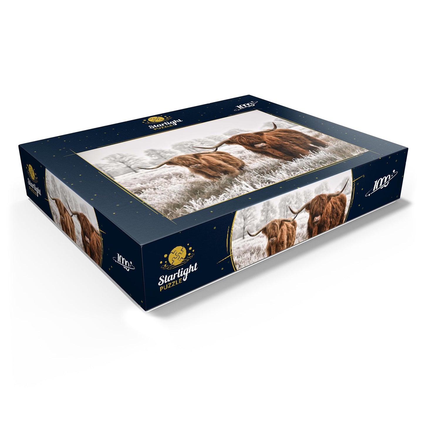 MyPuzzle Hairy Scottish Highland Cattle in A Winter Landscape - enhanced 1000 Piece Jigsaw Puzzle for mature-themeds