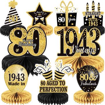 9PCS 80th Birthday decorations 80th birthday Centerpieces for Tables Decorations Vintage 1943 Honeycomb Table Topper Back in 194