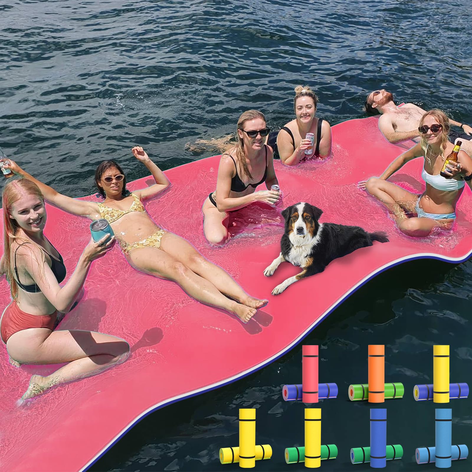 GUINGFUN 9/12/18FT 3-Layer Lily Pad Floating Mat  Double-Sided Use Floating Water Mat  Floating Mat for Lake  Water Mat Suitable for mature-themed and Children(12FT Red & Blue)