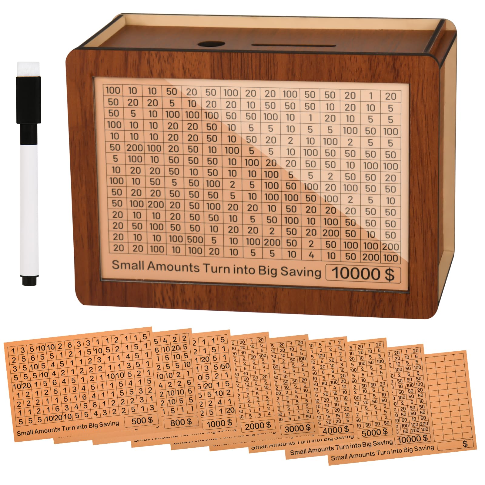 10000 Kakeibo Wooden Money Saving Challenge Box Cash Vault Piggy Bank For Adults Kids Savings Goals Smash Box Saver For Boys And