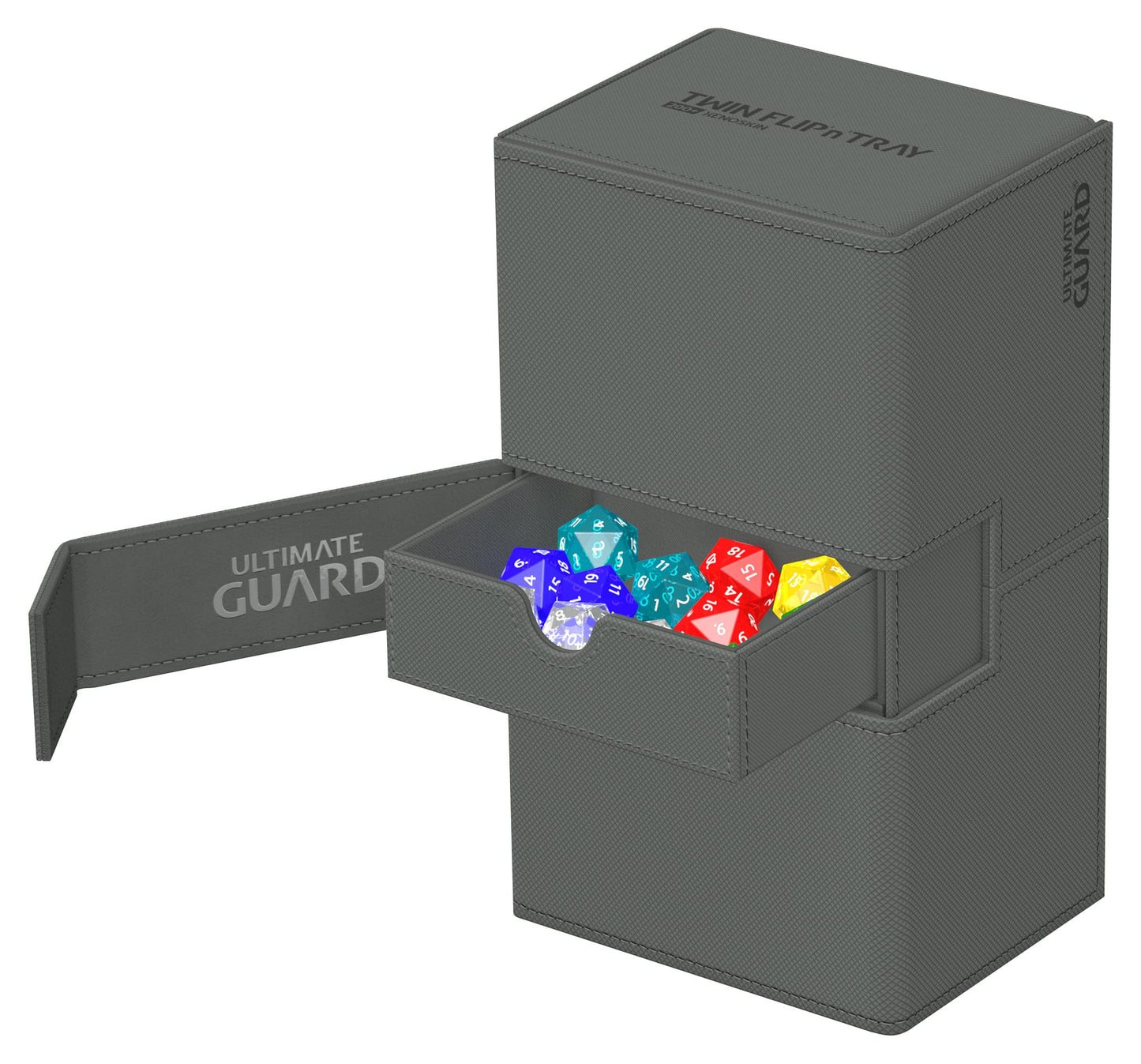 Ultimate Guard Twin Flip'N'Tray 200+, Deck Case For 200 Double-Sleeved Tcg Cards + Dice Tray, Grey, Independent Magnetic Closure & Microfiber Inner Lining