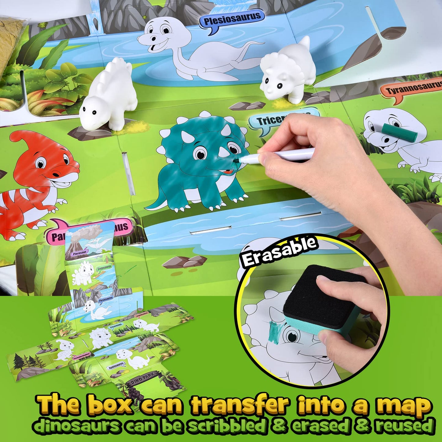 Golray Paint-Wash-Recolor Dinosaur Crafts Kit Painting Toy for Toddler, Bathtub, Washable Marker, Instruction, Dino Pet Art Acti