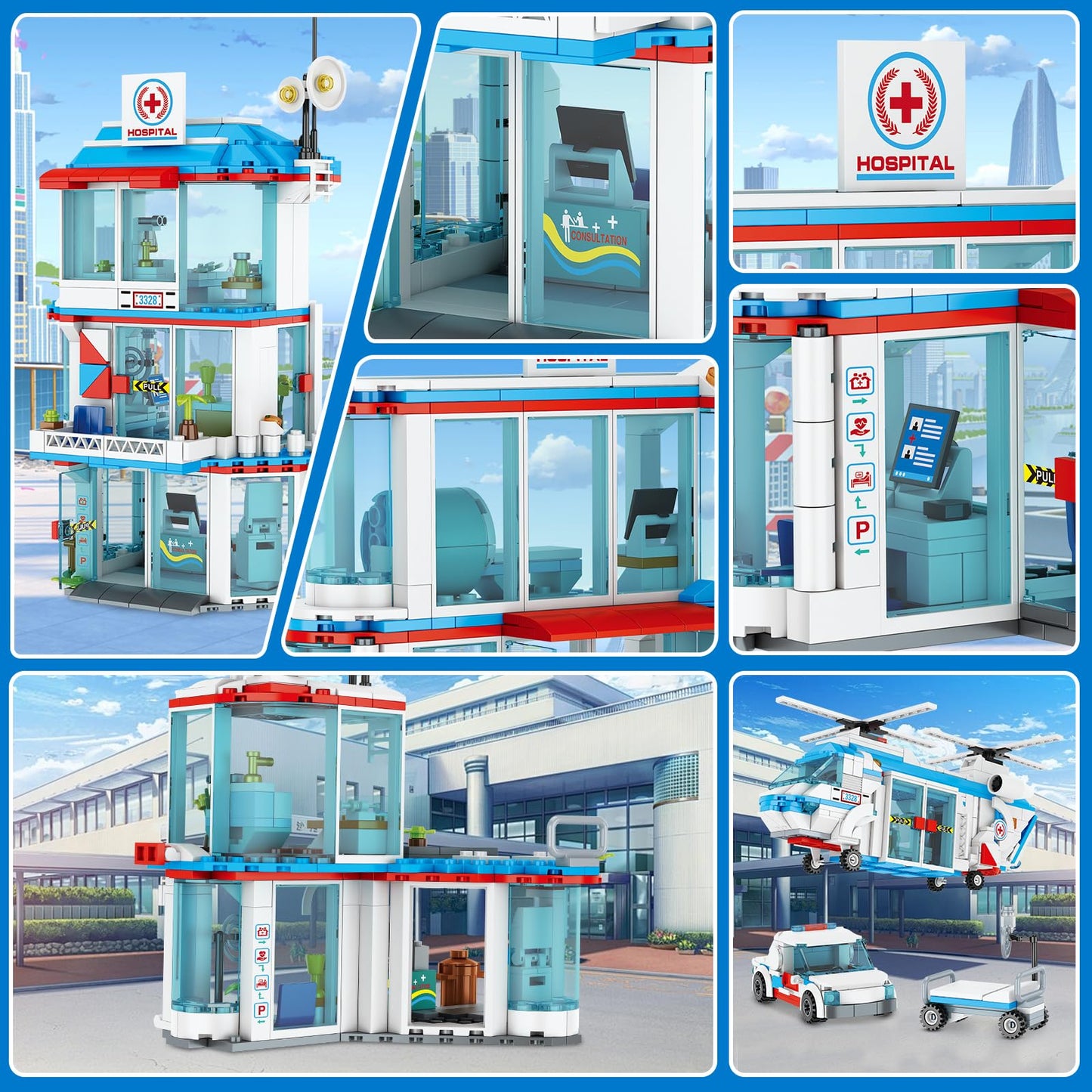 City Hospital Stem 3 In1 Building Sets, Compatible With Lego Ambulance Tor Truck, Rescue Helicopter, Connect To Other City Sets,