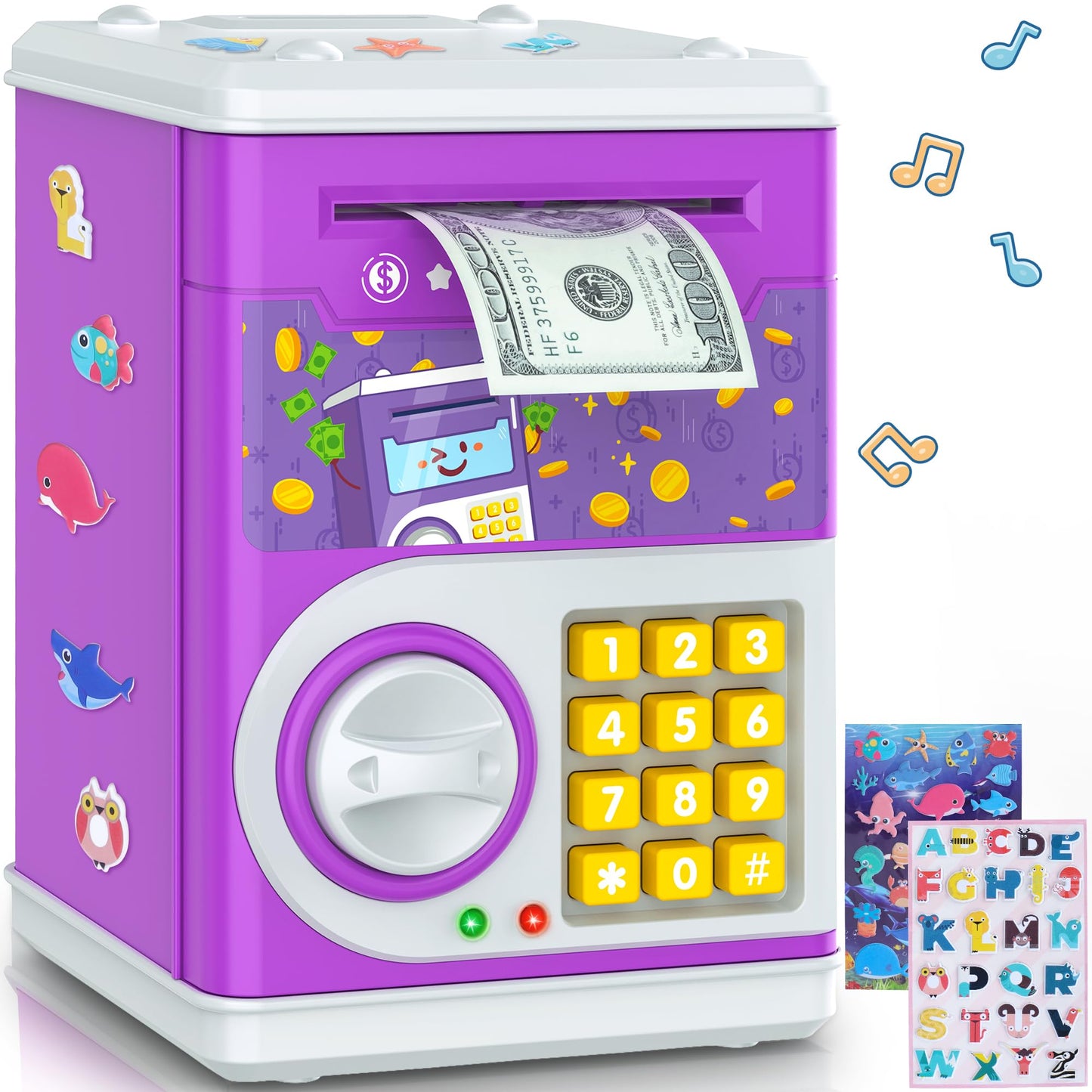 Purple Piggy Bank For Kids, Cash Coin Can Atm Bank Electronic Coin Money Bank For Kids-Hot Gift, Great B-Day Xmas Toy Gifts For