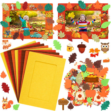 Ferraycle 232 Pcs Thanksgiving DIY Picture Frames Craft Kit Fall Felt Photo Frames with Leaves Pumpkin Harvest Crafts with Foam 