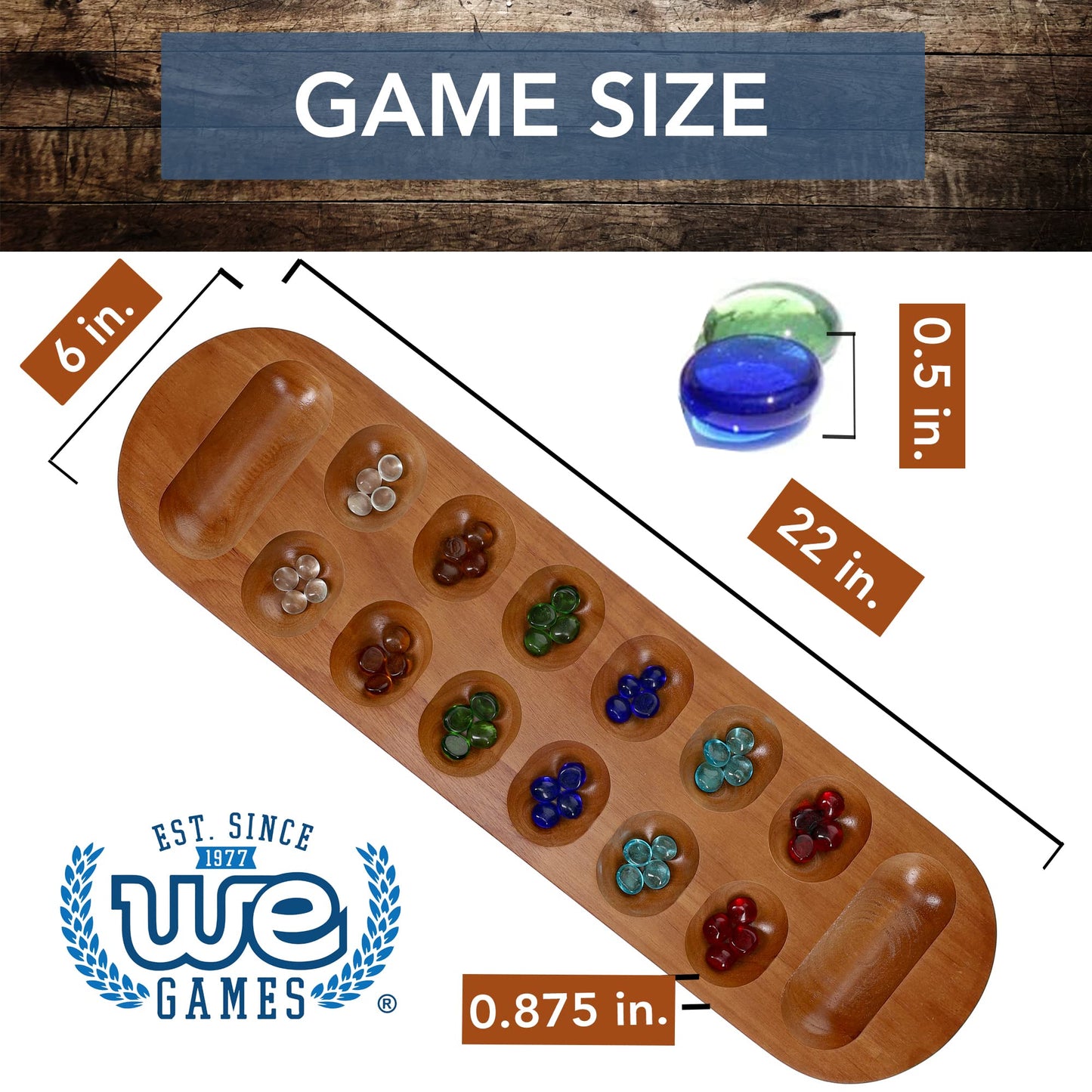 WE Games Coffee Table - African Stone Game, Solid Wood, Walnut Stain, Brown, Model 492022
