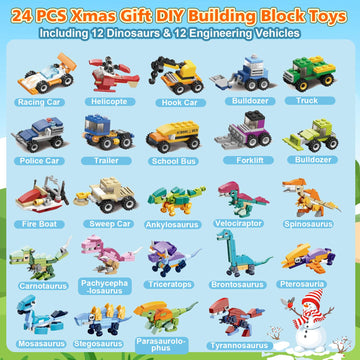 24 Packs Party Favors For Kids Building Set - Valentines Day Gifts For Kids Classroom Dinosaur Building Blocks Exchange Valentin