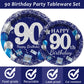 96 Pcs 90Th Birthday Party Supplies Navy Blue And Silver Birthday Plates 90Th Birthday Paper Tableware Happy Birthday Party Plat
