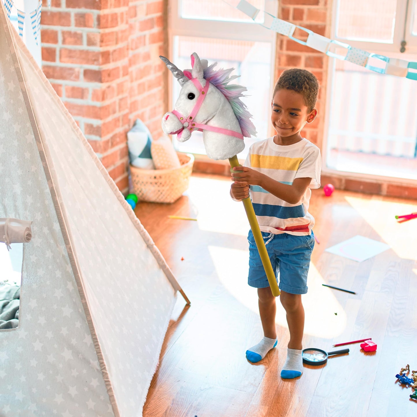 Stick Horse | Plush Handcrafted Hobby Horse Stick Pony Provides Fun Pretend Play for Toddlers & Preschoolers | Handsewn, Sturdy