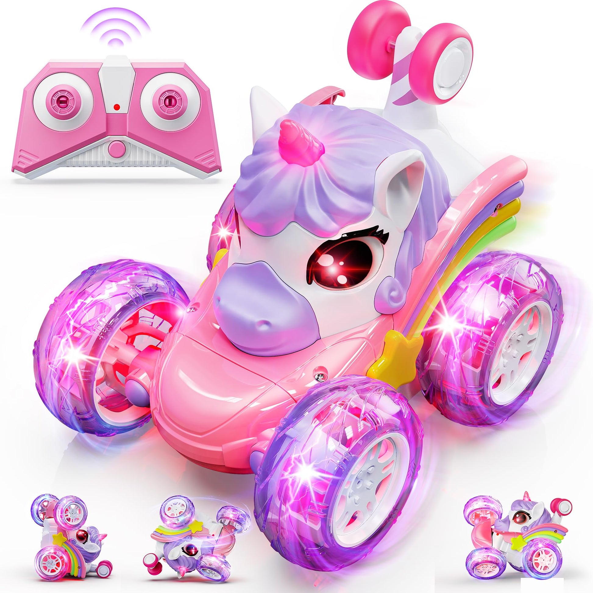 Carsky Unicorn Remote Control Car For Girls,360Stunt Rc Cars Rotation 4Wd Remote Cars With Led Lights,Fun Indoor Outdoor Toys Fo