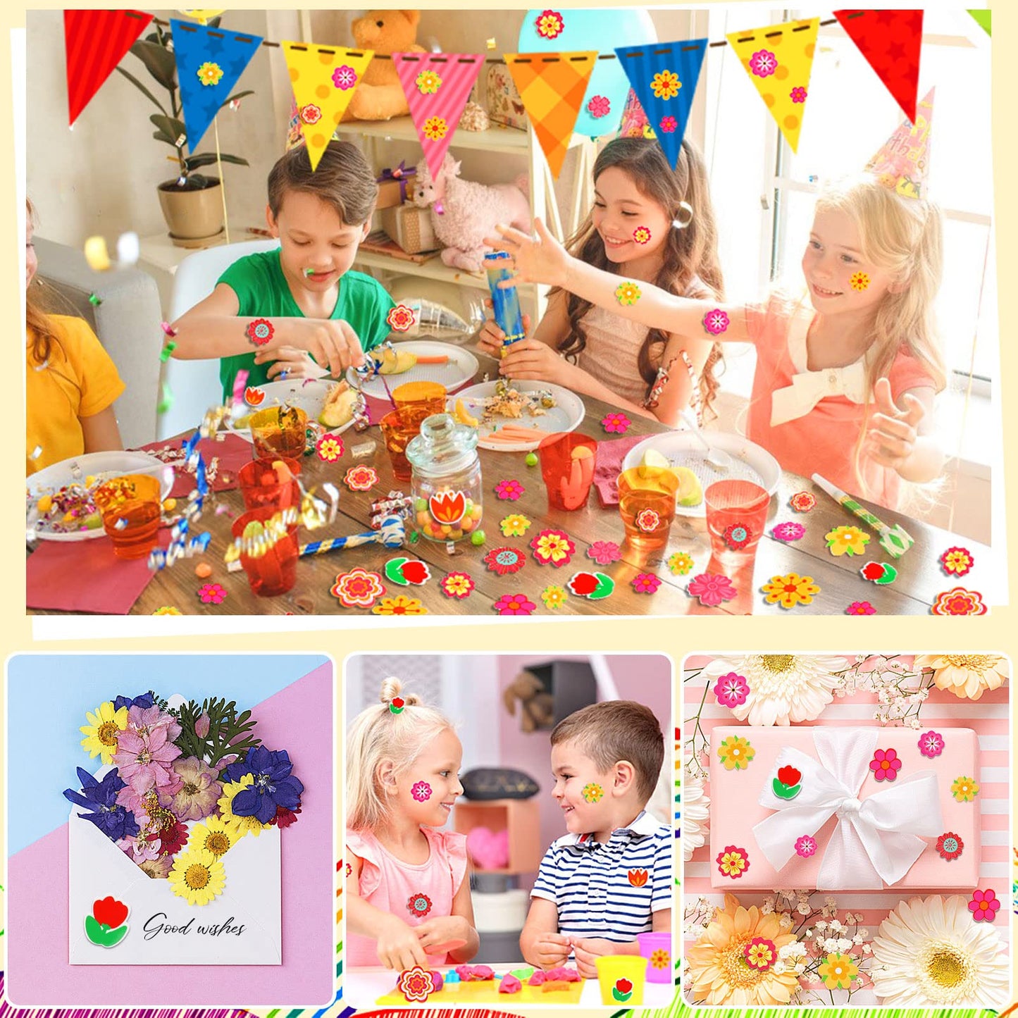 Julbear Flower Foam Sticker, 300Pcs Bulk Spring Self-Adhesive Foam Stickers Colorful Mixed Stickers For Kids Party Diy Crafts Fa