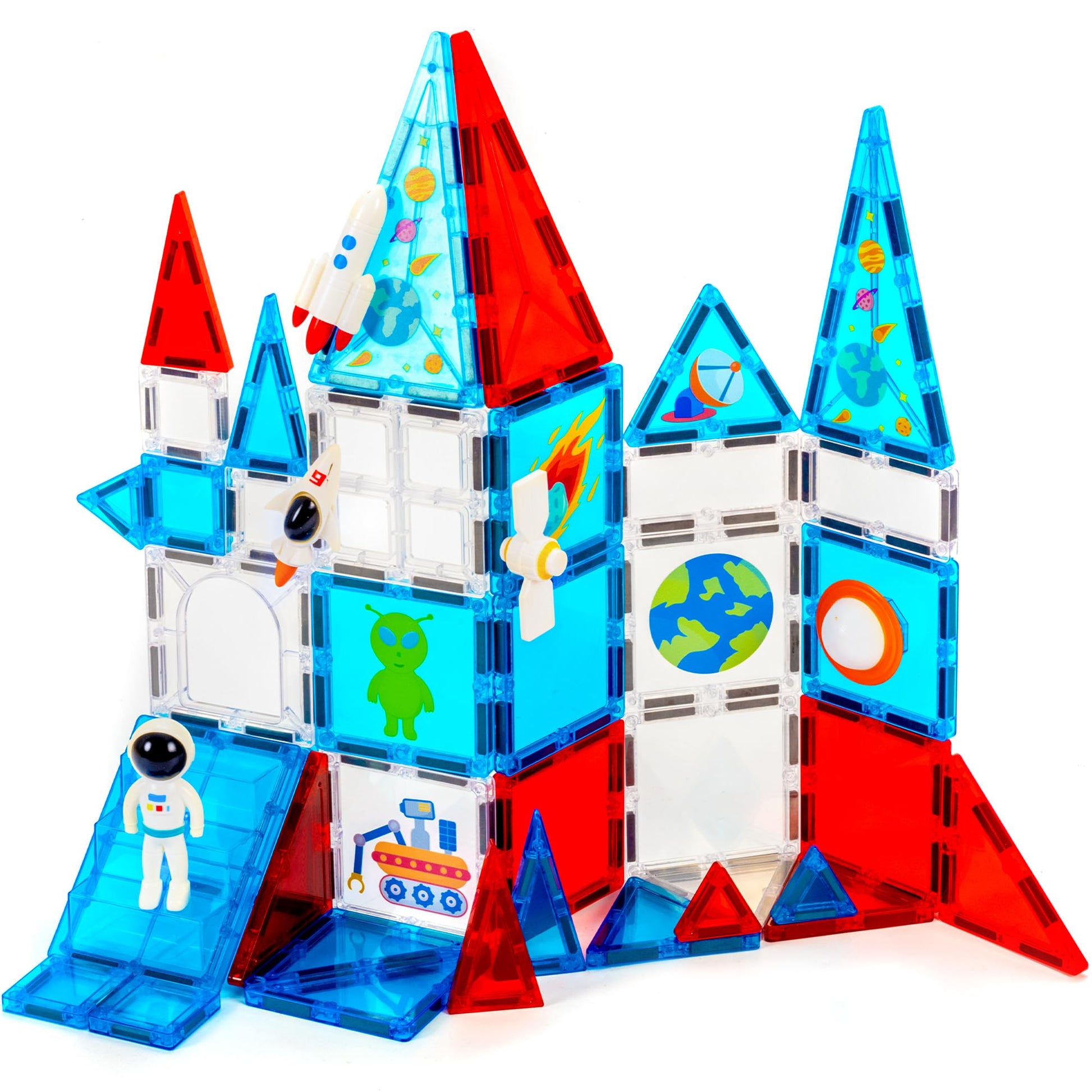cossy Magnetic Tiles Space Set, Magnet Tiles with Astronaut, Magnetic Tiles for Kids Ages 4-8, STEM Toys, Magnet Blocks for Boys