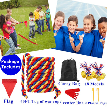 Outdoor Yard Games 40Ft Tug Of War Rope For Kids Adult, Field Day Family Reunion Birthday Party Games, Halloween Carnival Games,