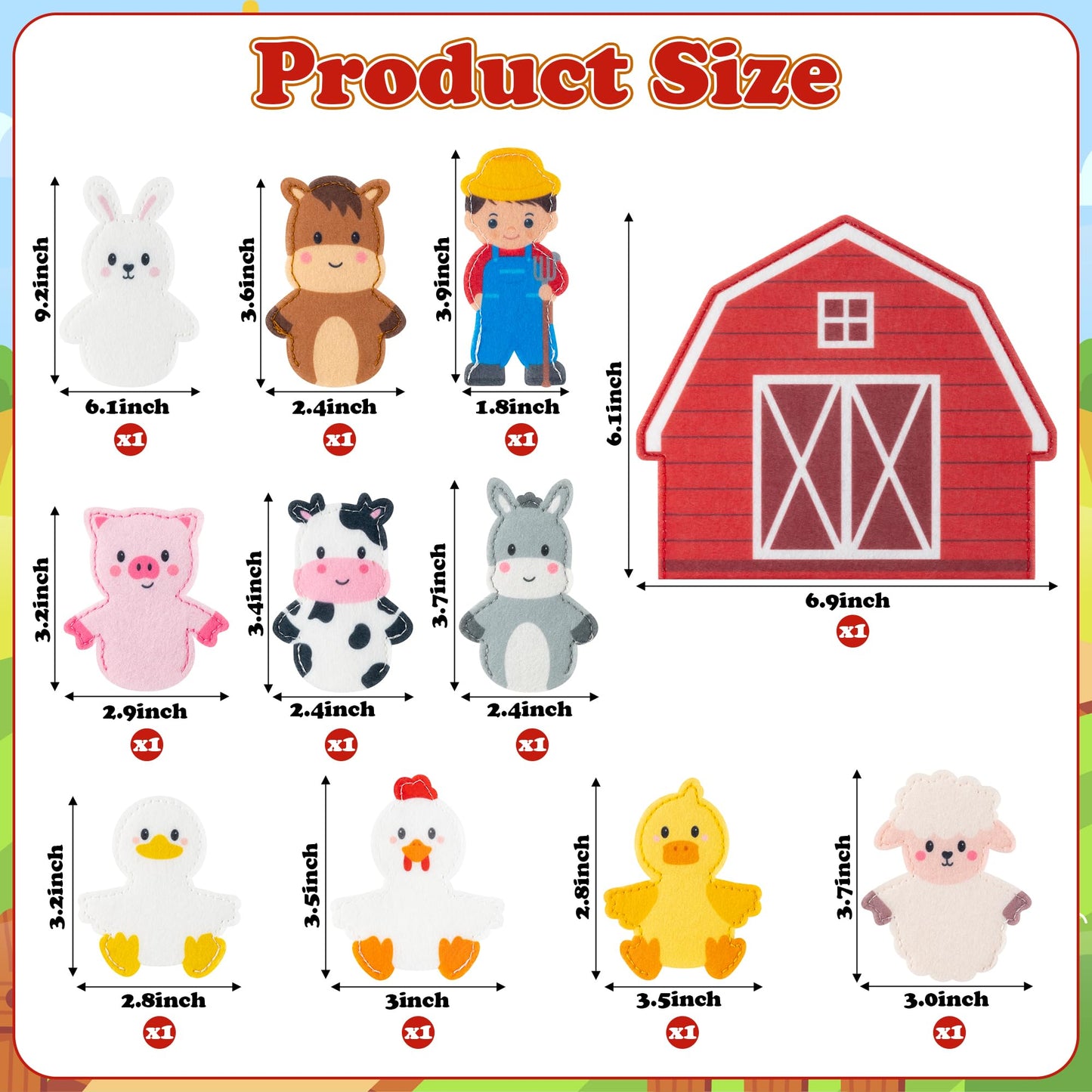 COcnny Farm Animal Finger Puppets - 11pcs Farm Felt Finger Puppet with Barn Bag Set Making Crafts Kit for Kids, Make Your Own St
