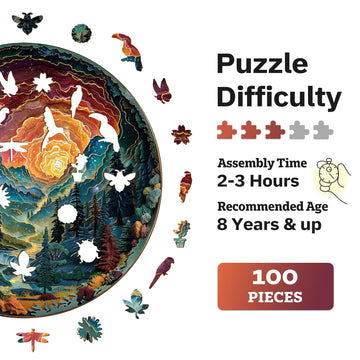 Jigfoxy Wooden Puzzles for mature-themeds  Visual 3D Cave Sky Wood Puzzles mature-themed  Unique Animal Shape Wooden Jigsaw Puzzles  Birthday Gifts for Puzzles Lovers Family Friend (S-8.5 * 8.5in-100pcs)