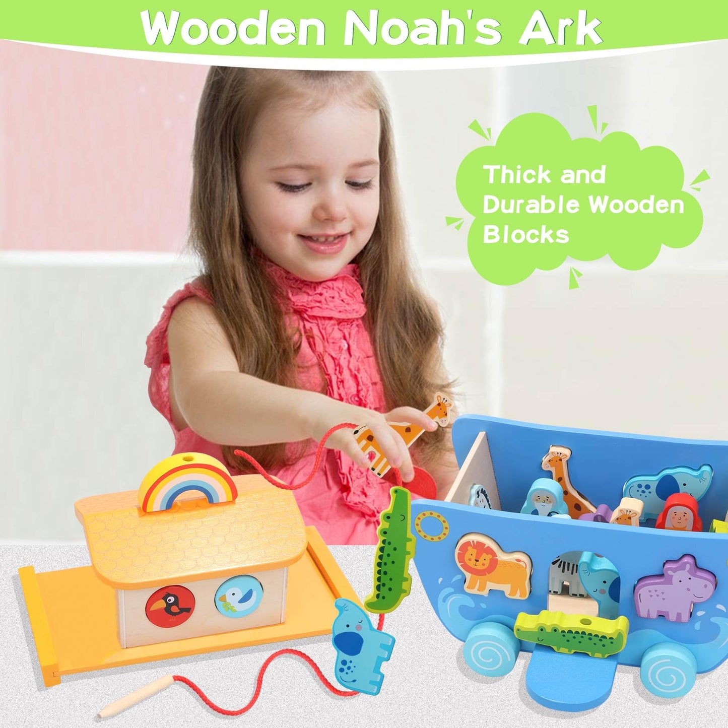 Tooysea Wooden Noah'S Ark Toy With Animal Shape Sorter,Baptism Gifts For 1 2 3 4 Years Old,Montessori Toys For Toddlers,Baptism Gifts For Boys And Girls,24 Months Babies