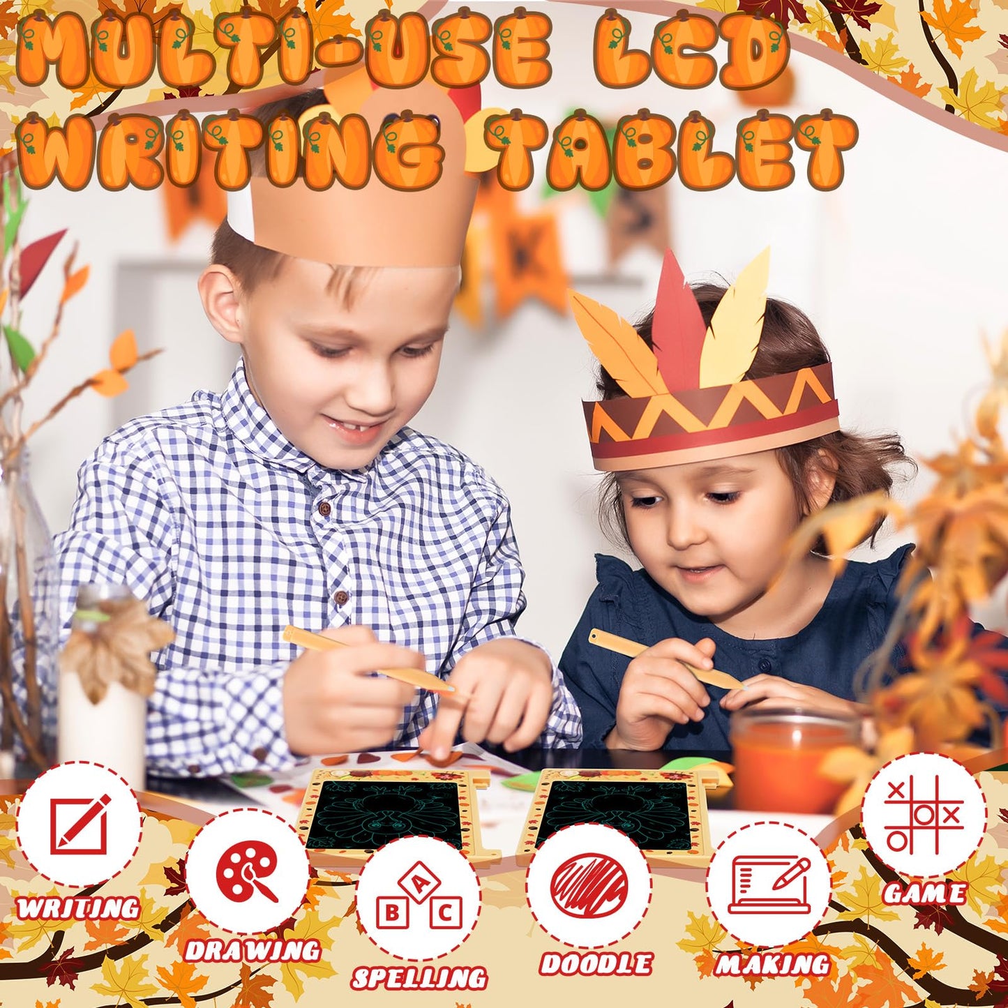 Nezyo 12 Pack Fall Thanksgiving Party Favors Mini LCD Writing Tablet 4.4 Inch Doodle Board Painting Drawing Pads Bulk Fall Goodi
