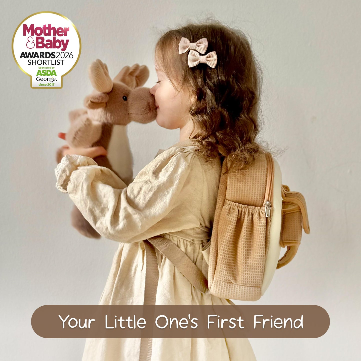 Moonkie Hug & Go Bunny Toddler Backpack - Soft Plush Bag with Detachable Toy for Girls Aged 2-4 | Perfect for Daycare | Travel &