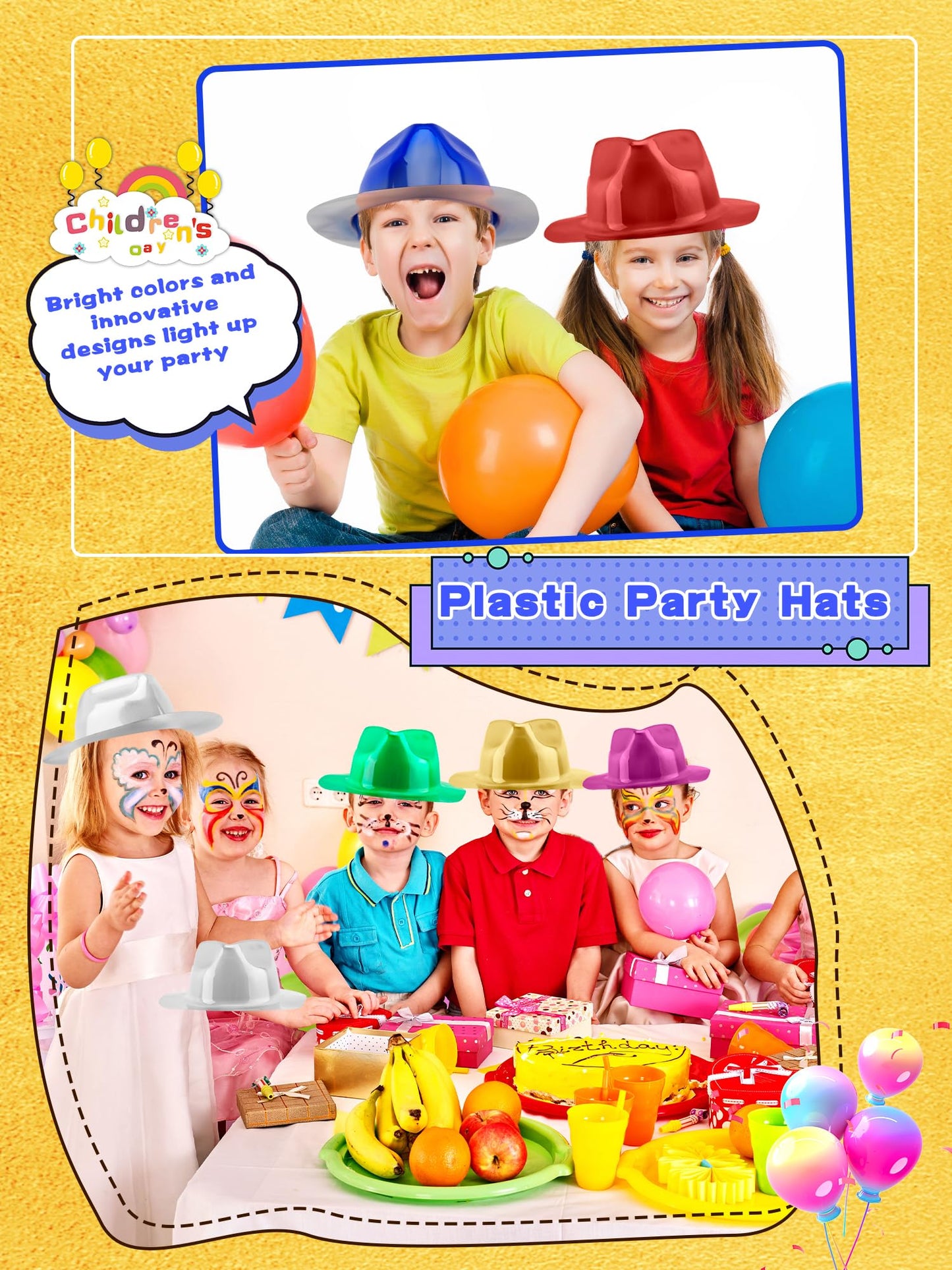 SGBETTER 36 Pcs Party Gangster Hats Plastic Party Hats Bulk Fedora Party Hats for Kids Adults Cosplay Photo Booth Supplies Party