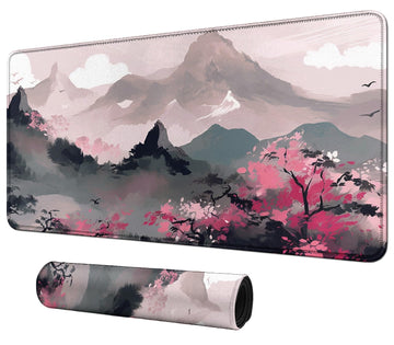 Mountains With Pink Flowers For Mtg & Tcg Playmat Mouse Pad,Bfdhgqzc 24'' X 14'' Game Mat For Mtg/Rpg/Ccg Trading Card Game Play