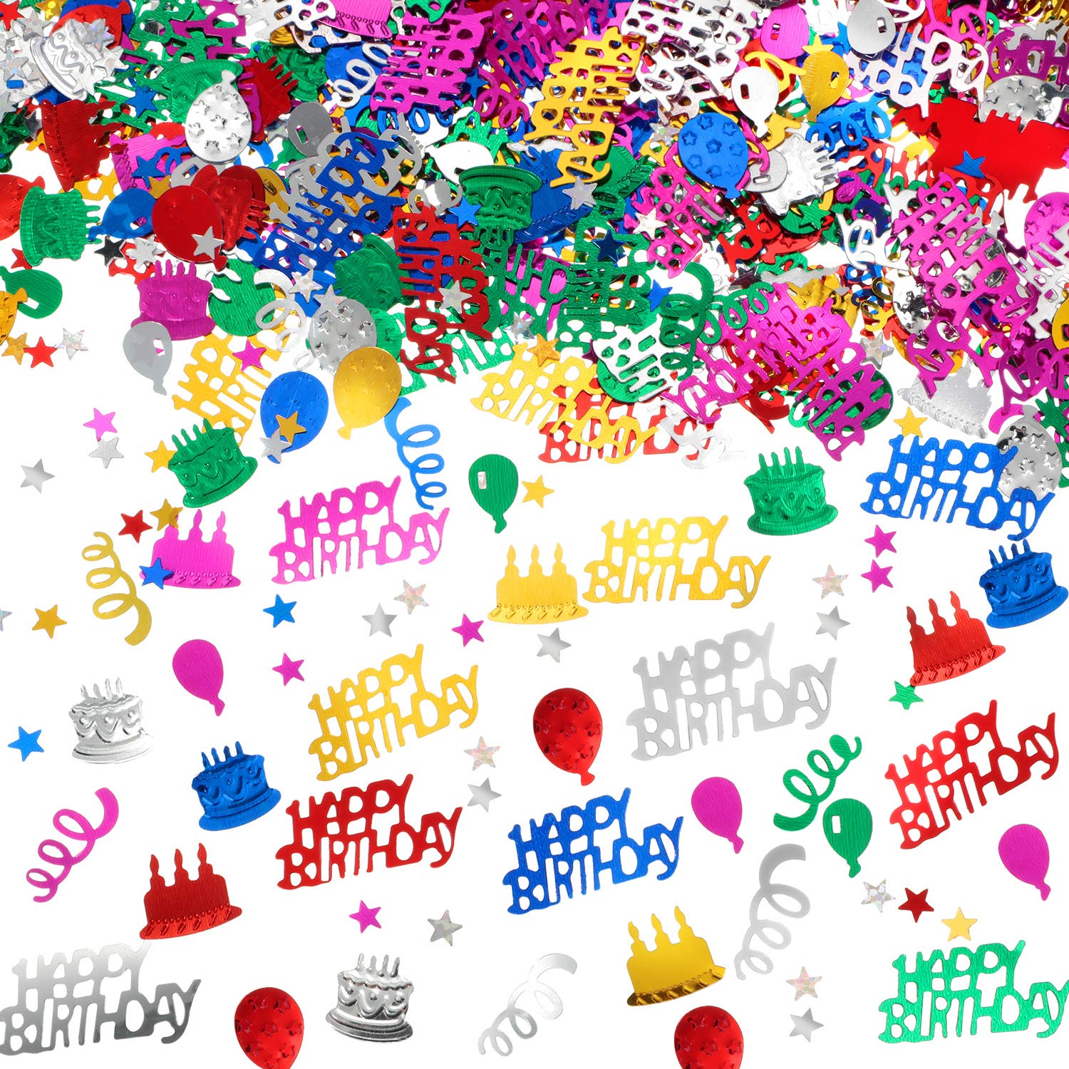 WILLBOND 3000 Pieces Happy Birthday Confetti Birthday Party Cake Confetti Metallic Foil Balloon Table Scatter Decorations for Ca