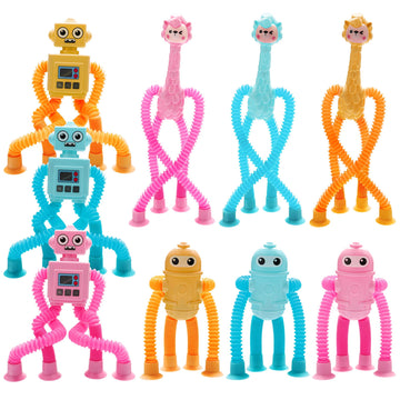 Sukipin Sucker Pop Tube Animals, 9 Pack Suction Cup Pop Tube Toys, Telescopic Sucition Cup Toys For Kids 3-5, 5-7, 8-12 (9 Pack)