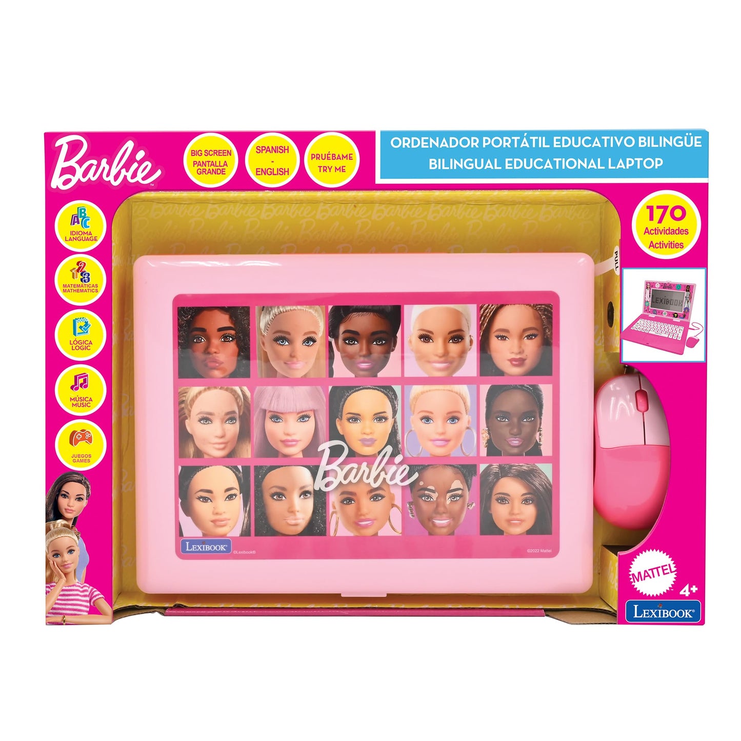 Lexibook, Barbie, Bilingual And Educational Laptop Spanish/English, Toy For Children, 170 Activities To Learn, Play Games And Mu