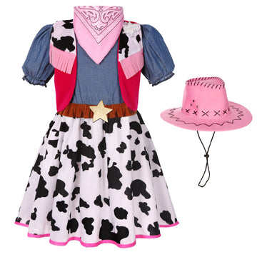 Doxrmuru Cowgirl Costume For Girls Halloween Western Rodeo Dress Up Outfit With Cowgirl Hat 9-10 Years
