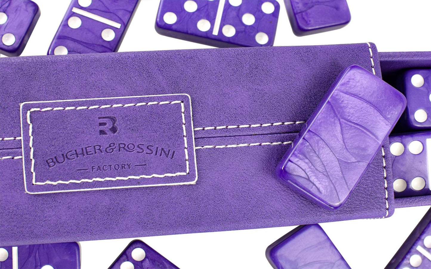 Vovotuzzi Dominos Set For Adults - Double 6 Dominos - Dominoes Set For Kids And Adults - 28 Marbleized Purple Jumbo Domino, Clas