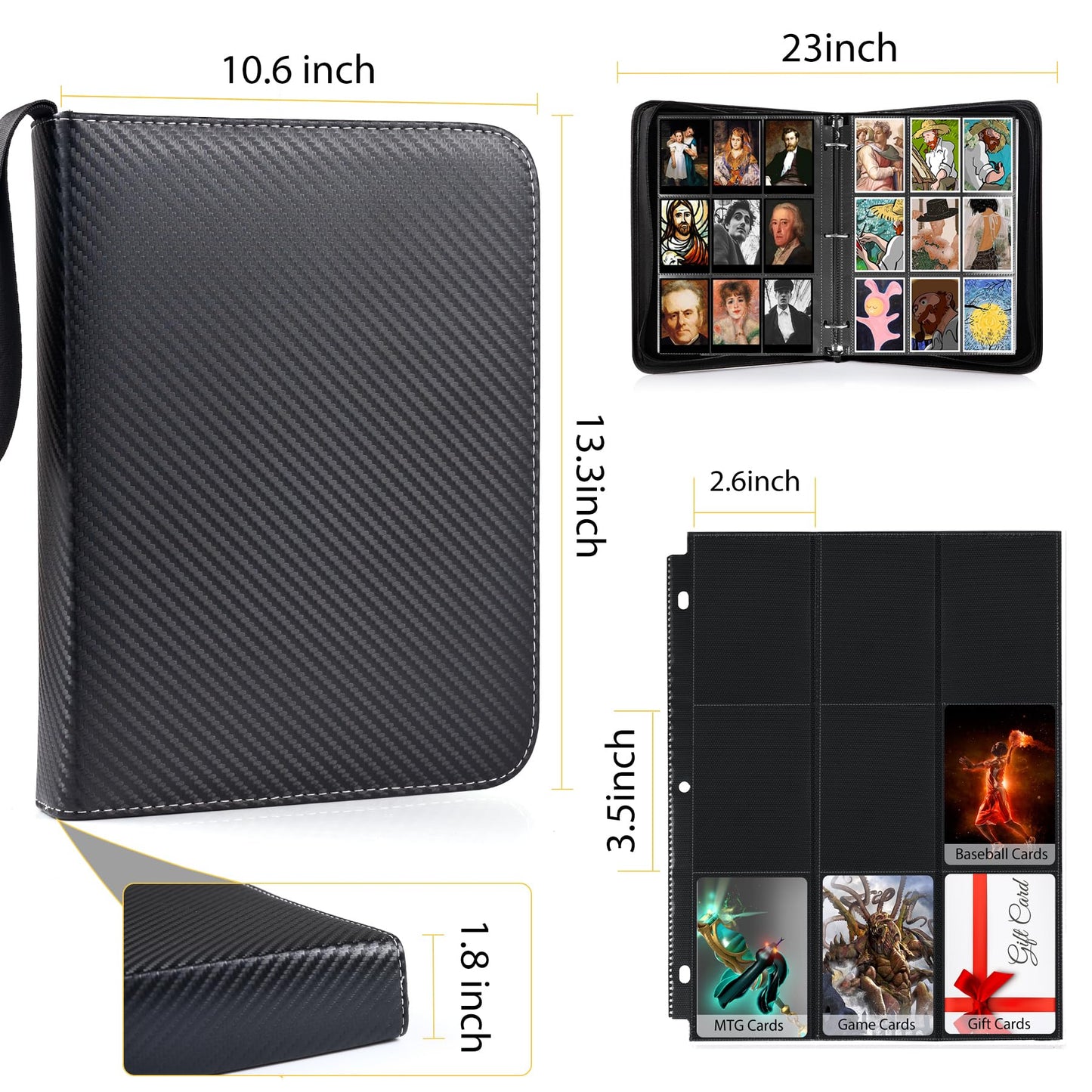 Wot I Trading Card Binder, 630 Pockets Sleeves With Zipper, Double Sided Pockets Card Holder Carry Case For Baseball Card, Footb